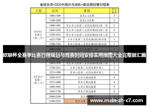 欧联杯全赛季比赛日程规划与观赛时间安排实用指南大全完整版汇编